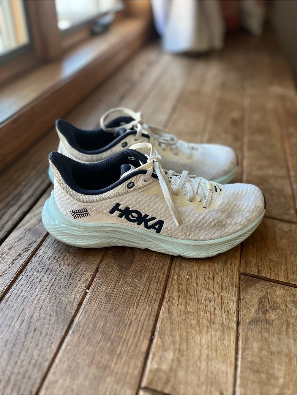 Hoka Women’s White and Light Blue Running Sneakers